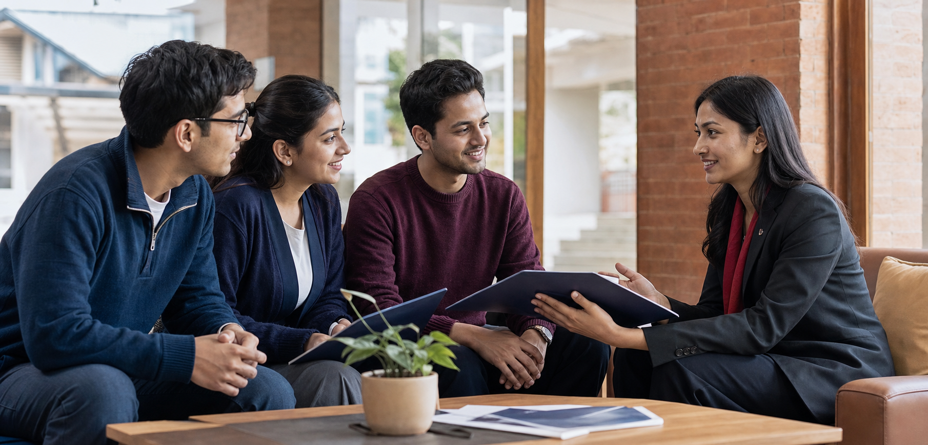 Prospective Nepali law students receiving application guidance from an academic adviser